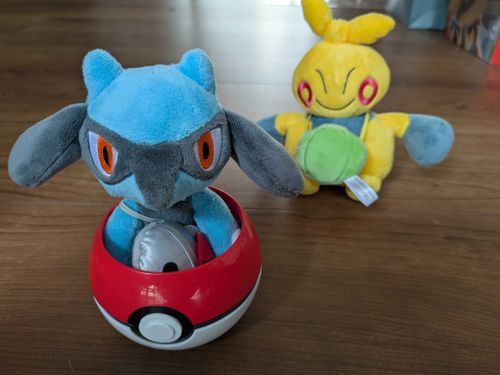 8月某日　くもり
噂のモンスターボールを手に入れたマク！
リオはちょうどいいサイズ感みたいマク〜
次はぼくの番マクよ〜