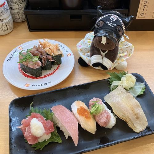 🍣 HBD KAMUNYAK 🍣
今日はカムニャックの4歳の誕生日。回転寿司でお祝いしました。勝負服シュシュを着せたかったのですが、売り切れだったのでリゾートドレスを着せました🌼かわいい🌼でも勝負服シュシュを着せたかった…次買おう〜と思って次行ったら売り切れなので売ってる時に買わないと…再販希望🛍️🛒👗

カムニャックは先週の土曜日に約半年ぶりにターフに戻ってきました。結果は2着でめっちゃ頑張りました。まだ4歳。まだまだこれから。また頑張ってほしいです😌