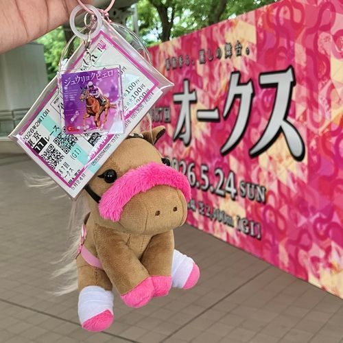 🏇東京競馬場🏇
今日はオークスでした。応援してた馬の1頭であるジュウリョクピエロが優勝しました。鞍上は22歳の女の子。たくさんの初めてを乗り越えてオークスを制覇しました。馬も強かったけど、せいなちゃんの騎乗が本当に上手で、「馬が強かっただけ」なんて言えない言わせない勝ち方でした。ゴール直後のガッツポーズがめっちゃかっこよかった。。。凱旋門賞に挑戦するかもしれなくて、すごく楽しみなのですが、父・オルフェーヴルの二の舞にならないように…鞍上はせいなちゃんで…お願いします…お祈り🙏

記念にミニ色紙とアンブレラチャームが発売されるとのことで、朝8:00に競馬場に行きました。アゲアゲギャルちゃんも無事にお迎えできてよかったです。歴史的瞬間に立ち会うことができて、ドラマや映画の世界に入り込んだような夢のような時間でした🎀
