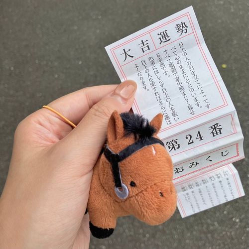 ⛩️気象神社⛩️
6月11日は傘の日ということで気象神社に参拝に行きました。おみくじは大吉、てるてるみくじは大好きな紫色💜

おみくじに最近のわたしぽいことが書いてました。目上とか目下とか関係ないけど、色事特有？の「どこが好きかわかんないけどなんか好き！」みたいなふんわりした好きから、「この人のこういうところが好き！」というリスペクト的な好きを大事に競馬してたら、前より楽しくなったし相手を尊重できるようになった。気がする。。。多分😅