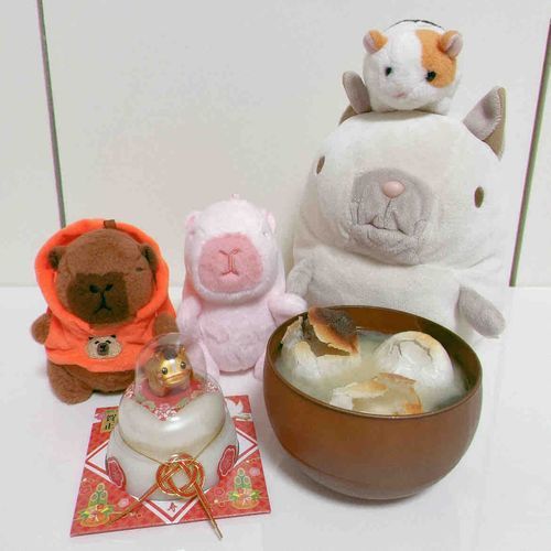あけましておめでとう〜🎍
今年もよろしくです😊

年始早々新しいお友だちがふえたよ！✨
まんなかのピンク色の子、ピンちゃんっていうの！
いなちゃんの兄弟か、従兄弟かな…顔がそっくりね😊