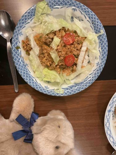 🧸ちょっと前のご飯のお写真だよ〜
にっこりタコライス😀ちょーっと辛かったけどすっごく美味しかった！😋🍚
