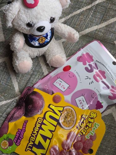 ダイソーで　グミを　買ってもらったんだ🐻‍❄️❣️
変わったやつが　売ってるな～
パッションフルーツは　トロピカルで　だいすき！