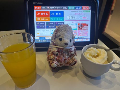 飼い主とカラオケ行ってきたよ！
歌広場はアイスも食べ放題でうれしい。だいふくは飼い主の歌を聴きながらアイスいっぱい食べてたの🍨