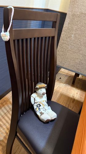 ごはんたべにきた！
おりこうにすわってる