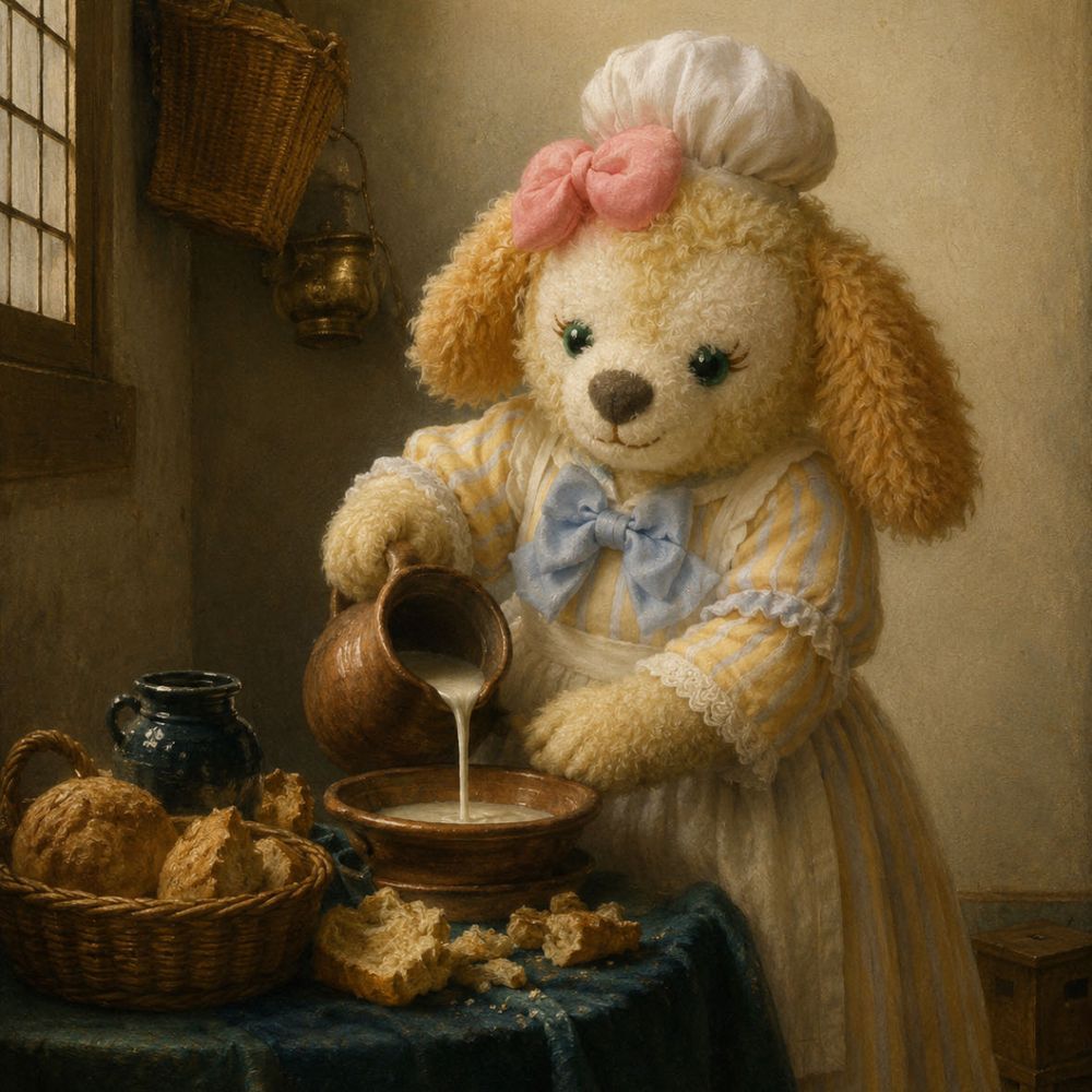 腹巻を借りて、あったまってるよ🐶🎀
ちゃぴーに、牛乳を注ぐくっきを描いてもらったよ🐮🥛