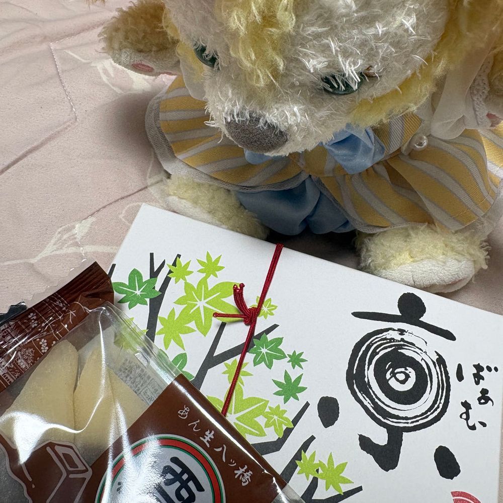 お土産もらったよ💡やつはしと、ばむーくーへん🐶🎀やつはしはおたべ、ともいうらしいよ🌸お た べ