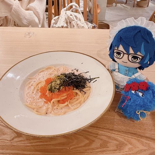 どうぞ食べてください〜💙
博多めんたいクリームパスタですよ。