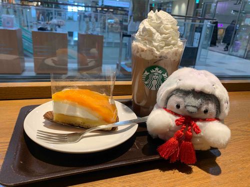 ☕️スタバ☕️
ココアが好き😊
ケーキはみかんとミルクのケーキです
みかんの酸味とミルクの甘味がいい感じに合わさっていて美味しかったです(*´꒳`*)

お供は、干支ペンのにょろ丸くんです！