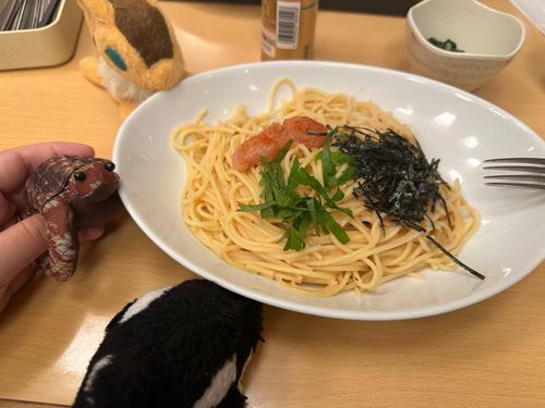 めんたいこぱすたー
あるじはそんなに辛くなかったらしい
舌バカになってんのか？

うまかった