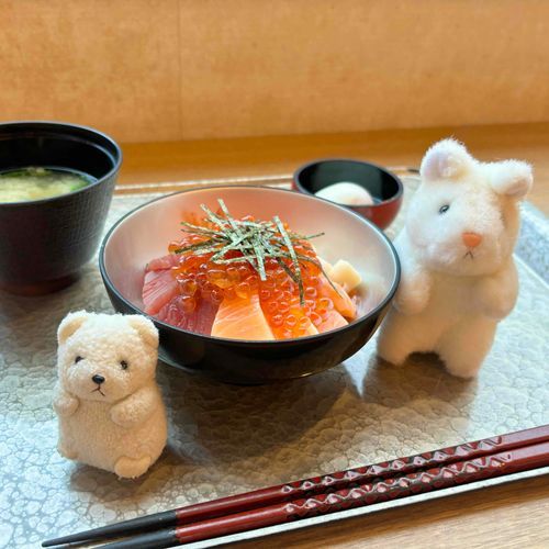 このあいだの旅行
朝食バイキングでオリジナルかいせんどん作れるのすごいよかった
朝から さいこうの気分
くぅちゃんの姉 もりつけ うますぎる
このあと パンとオムレツも食べちゃった
食べすぎ？