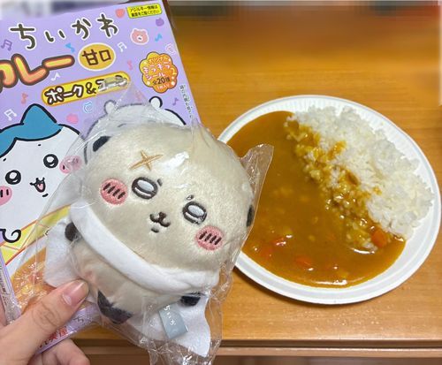 ちいかわポークカレーを、紙皿で食べました。キャンプ気分です🏕♪