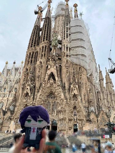 サグラダファミリアとぼくです！🇪🇸
外装も素晴らしいですが、内装は一般に想像するヨーロッパの教会よりも光が多く差し込んでいて、暖かい雰囲気でしたよ