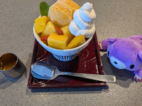 この間豪華なマンゴーパフェを食べたよ。
アイスの下にもアイスがあっておいしかった……✨️