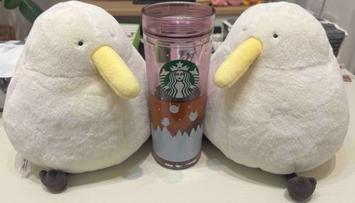 スタバのお気に入りタンブラーはシマエナガ柄なのです🤭🤍白キーウィちゃんたちもゴクゴクッ
