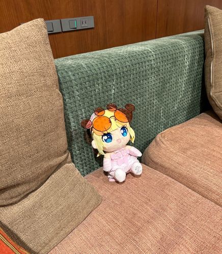 旅行先で買ってホテルで撮ったみれぃぬい 楽しんでいるように見える