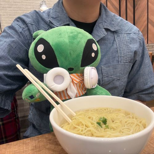 プロデューサー(ワレのウシロのニンゲン)がドウしてもワレをココにツレテいきたカッタ!!!と熱弁してイタ、Mr.Doughnutsにキタゾ。
エ...ドーナツ屋サンなのにラーメンを食べるノカ？
「汁そば」...？ムムッ、ウマイ！？
シンプルなおツユにツルッとしたホソメンが...マッチ！
コレはワレ好みの味！
何杯デモいけちゃいソウ！止まらない！アッヤバイ！プロデューサーのブンが！無い！
....ゴメン....全部タベテしまった....