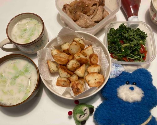 残り物の生姜焼きとポテト！うまだよ
