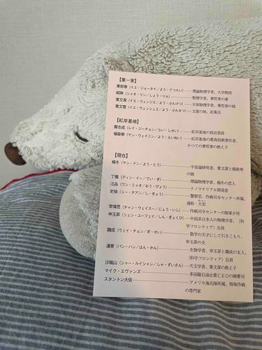 ちょうどいいとこにいたので、小説の登場人物紹介を立てかけられるしろくま