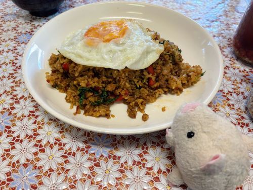 いつものタイ料理屋さんでガパオチャーハン！……でも、でも！！から〜〜〜〜い！！！🔥🔥🔥