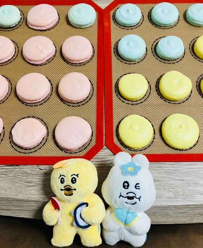 まろが、ちゃむにまたマカロン焼いてくれたちゃむ〜♡今度は3色🩵🩷💛ちゃむー！おいしいちゃむね♡( ^ω^ )