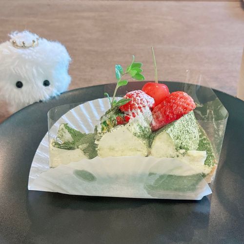 抹茶のケーキを視察…