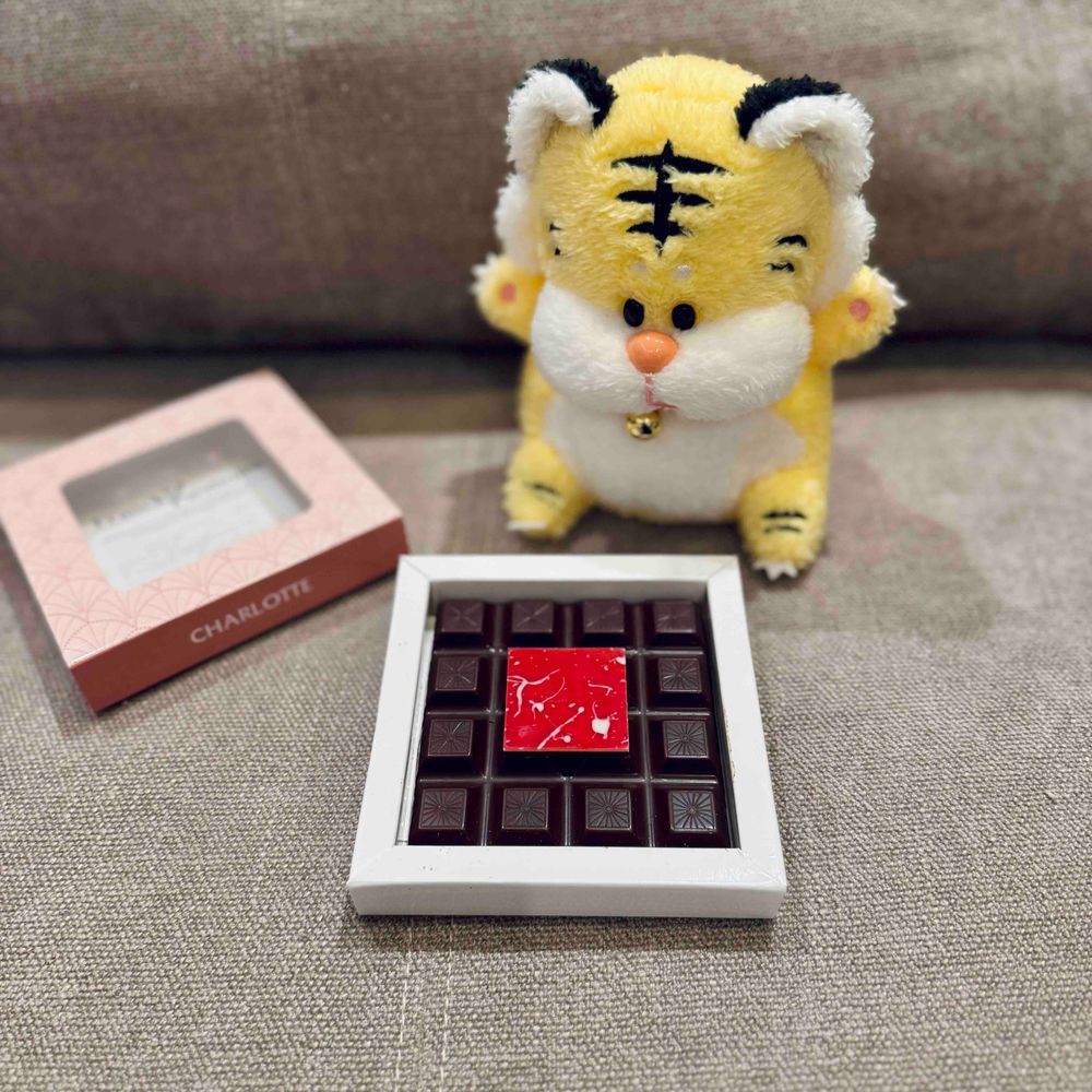 バレンタインチョコを買ってきたよ🐯9個も買っちゃった！今日はフランク・ケストナーのタブレットを食べたよ🍫中にミルクチョコのガナッシュとイチゴジュレが入ってておいしかった〜！🍓