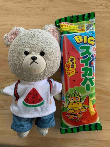 キターー！！
念願の初・スイカバー☆

ぴーしゃん、スーパー行って買ってもらったの！！
スイカ味とポリポリチョコと最後がサイダーの味…

最高だー！