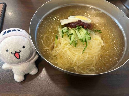 そらっちと冷麺。韓国冷麺とは違って釜山は中華麺を使っているようでした！店主のママが日本語が達者だったよ！！