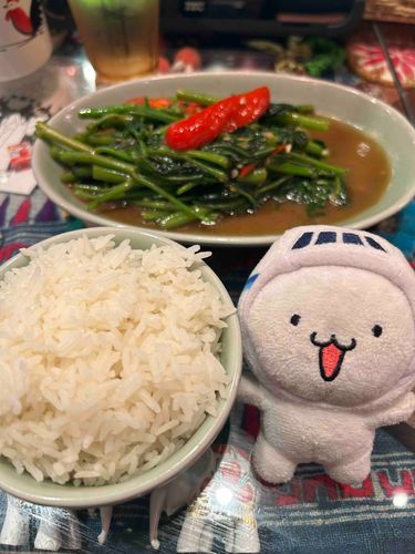 みんな毎度のことながら久しぶり〜！これからまたフライトだよ！フライト前の腹ごしらえはタイ料理やさんで空芯菜炒め！！🧄🌿