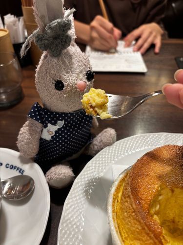 スフレを食べたりんよ久しぶりの外🐰ホホホホホ