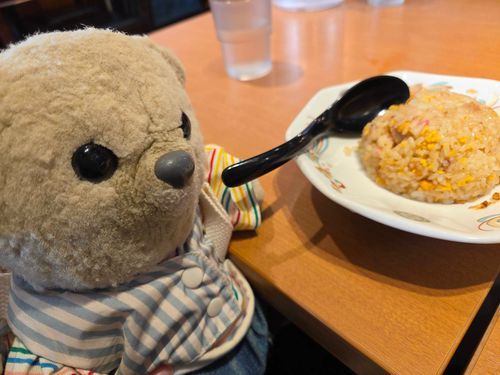 まえにらーめんやさんにいって、ちゃーはんをわけてもらった！くうちゃんのすきなたべものは、はんばーぐだよ。