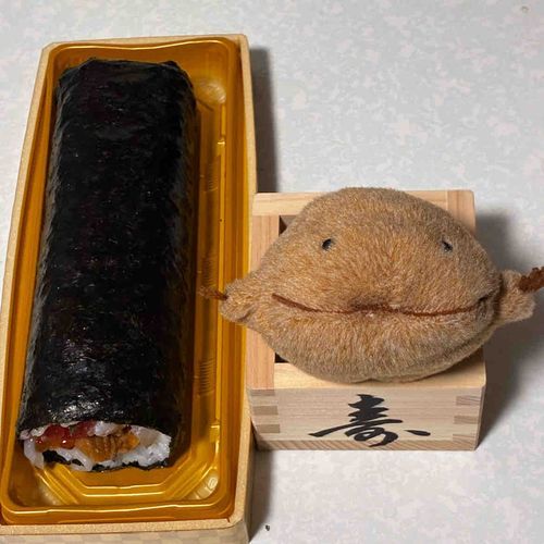 ちょっと前だけど節分の日に恵方巻きたべたよ。スーパーにあった、ちょっと贅沢な恵方巻きだよ。かにもいくらも入ってたよ。わいとおんなじ色だなぁ。とってもおいしかったよ。枡のいごこちもよかったなぁ。