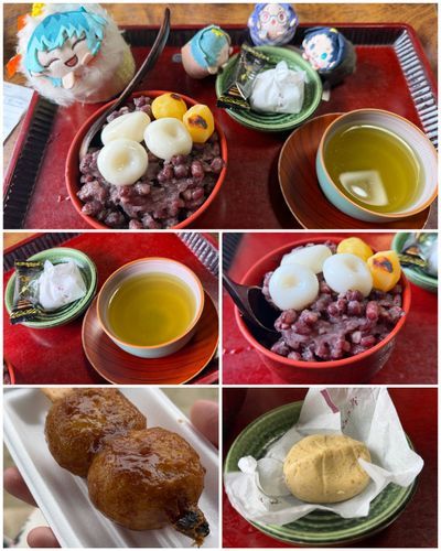 妻籠の食べ歩き
・五平餅(おもて)
・栗きんとん、氷ぜんざい(ゑびや茶房)

五平餅ってあっちこっちにある印象だけど、ここの五平餅はくるみ入りで美味しかったです。
元々栗自体あまり好きじゃなかったけど、栗が名産地な所は味が濃厚で美味しいわね🤤
食べやすくて良かったです😊