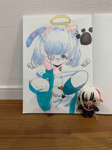 描いた🩵ྀིねこ天使😇