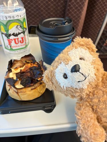 阪急フランスフェアで買ったブルーチーズのバスクチーズケーキ食べながら移動した