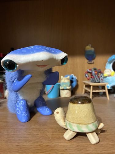 こうらがプリンになってるカメちゃんなんだってー。
プリンたべてもいいのかな？
だめ？