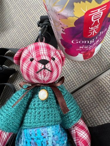 今は実はお出かけ中ですぞ！
ショルダーストラップを買ってもらい、主さんにぶら下がって、お出かけすることになりましたぞ！
ゴンチャもセブンイレブンに売っており、フルーティーで美味しかったですなー

あと、主さんと服の色が同じで嬉しかったですぞ