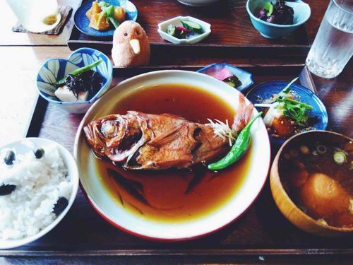 人間が食べていた魚の煮付け定食。仕方がないので🥝も味見のお手伝いをしてあげようかな。