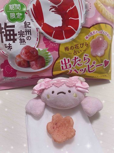 おひさしぶり‼︎
うめこもみんなも元気だったよ🌟
うめの花びらのかたちのはっぴーなおかしが入ってたんだ✨いいことあるかな？