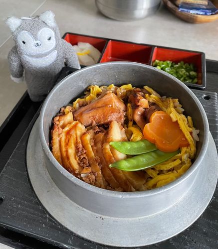 今日は主のお友達のお家で、出前館の釜飯ランチだよ！