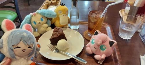 ポケモンGOやっててたまたま見かけたカフェに入店。
ガトーショコラの味が濃いめで美味しかった！いっぱい歩いて疲れたしゆっくりするわよ〜