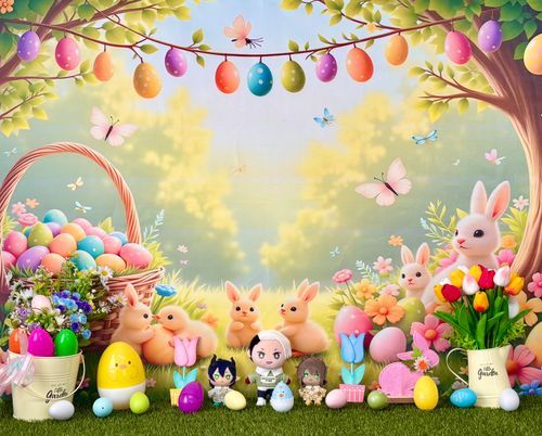 4月のぬい写真📸 🦁＆🐶＆🐲
テーマはイースター🐰🐣🌷

