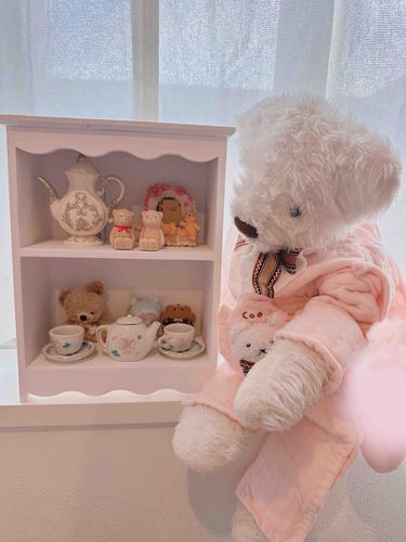 みてみてー💕くーの棚くぅーー💕
わぁーい🙌
お散歩の後に可愛い棚をみつけて買ってもらったくぅ💕

早速お気に入りを飾ったくぅ💗

上段はイングリッシュガーデンで見つけたポットと、くーの若いころのお写真🎀

下段には、テディベア作家さんたちのポップアップで出会ったティーカップたち🫖
