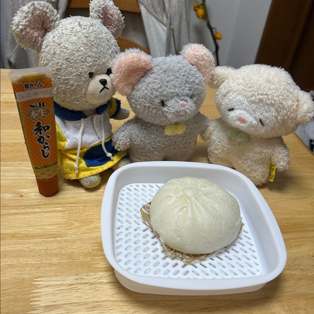 ぴーしゃんが中華まんと言うので、もこはちゅうたんと、ぴーしゃんのトコヘ行きました。この子はちゅうたん、ねずみです🐭感動屋のびっくり家です。どこを探してもちゅうと書いてないので、仕方なく帰ることにしました。そしたら、ぴーしゃんがふたりとも待ってて、チンしてもらうからと、声をかけてくれました。
もことちゅうたんが待っていると、ほかほかに蒸された肉まんがやってきました。
半分こしてくれると、いい匂いがして、パクッと食べるとふわふわでした。あったか美味しくて、ちゅうたんは感動してました🐭
ぴーしゃんアリガト🐏🐭