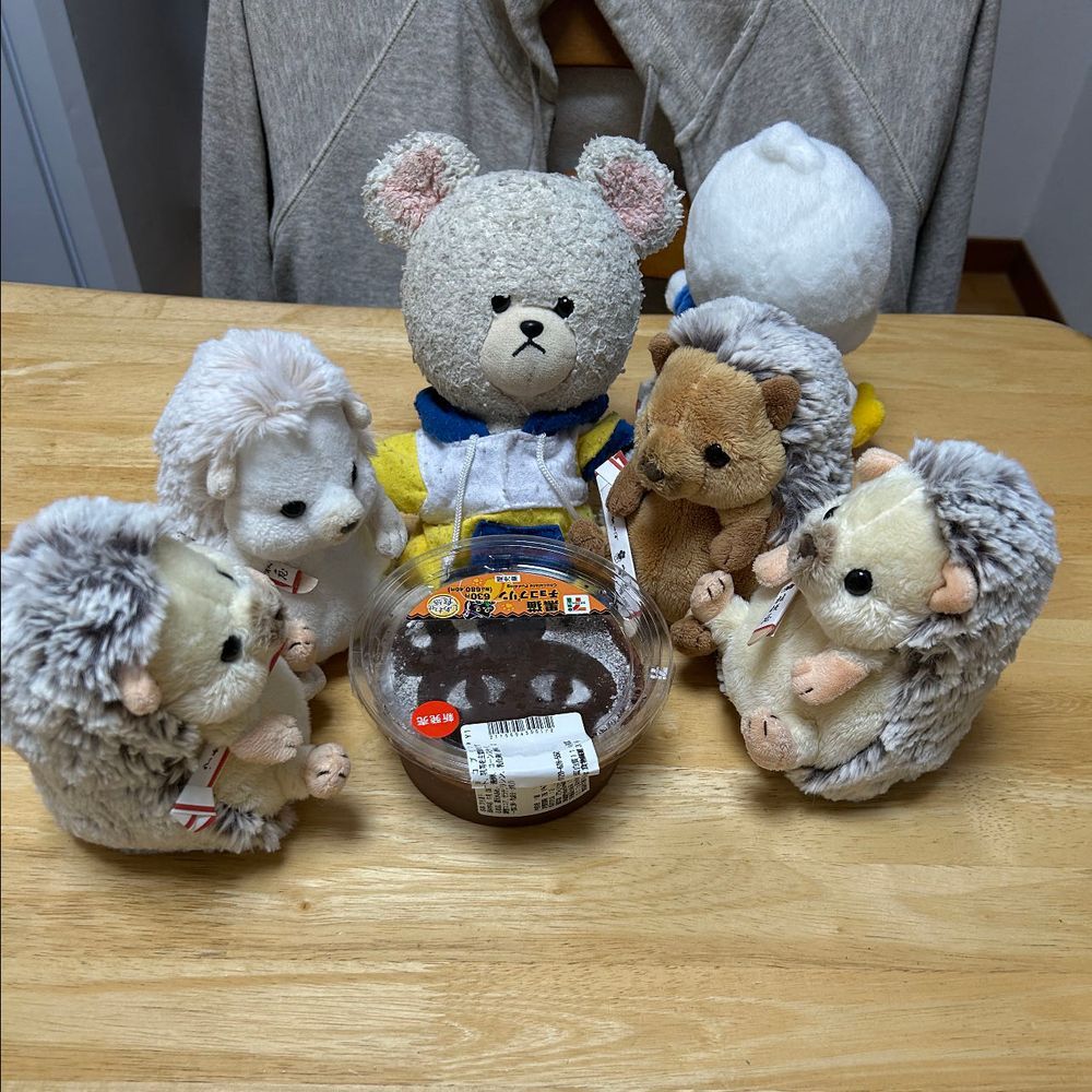 おやつに大きなチョコプリンなの🍮
みんなで分けっこしてねってお家の人が🥄🐻‍❄️🦔🦔🦔🦔
難易度高め？
５等分してスプーン回そうかって話してると、後ろを走り去るぺくちゃん💨
あぁ❗️転んだ👀💦
うぅぅぅぅぅ😭
あーあ、泣いちゃった💦
ぴーしゃんはヨシヨシ👋
ちっくんから分けっこスタート🥄🦔
…どうなるか…