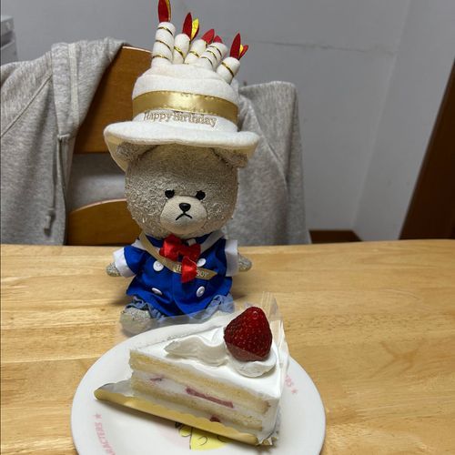 ぴーしゃん、今日で１０歳なの🎂
大好きないちごのショートケーキ🍰でハッピーバースデー🎉してもらったんだ🐻‍❄️