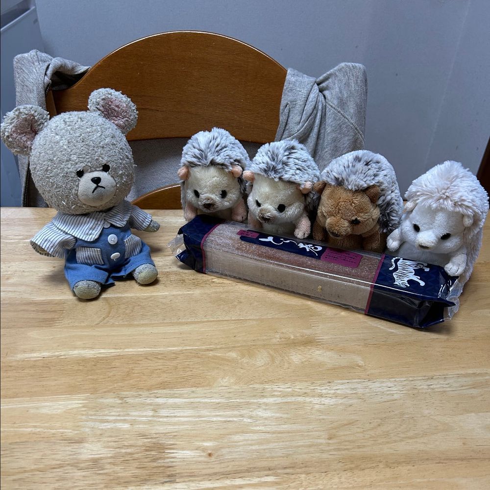 とら巻だって❣️
興味津々なちくまろうにぼん🦔🦔🦔🦔
ぴーしゃんがお茶を選んでくると、みんなぴーしゃんの動向を追って監視中👀
えっと〜
今日は玉露かりがねだよ〜🍵
お家の人にチョキチョキ🔪してもらって、さあお茶にしよう❣️
ちっくん、渋いね〜
まずはお茶の香りを楽しんでひと口🍵🦔
周りがお砂糖なだけあって、中の餡も生地も甘さ控えめだったから絶品だよ💓