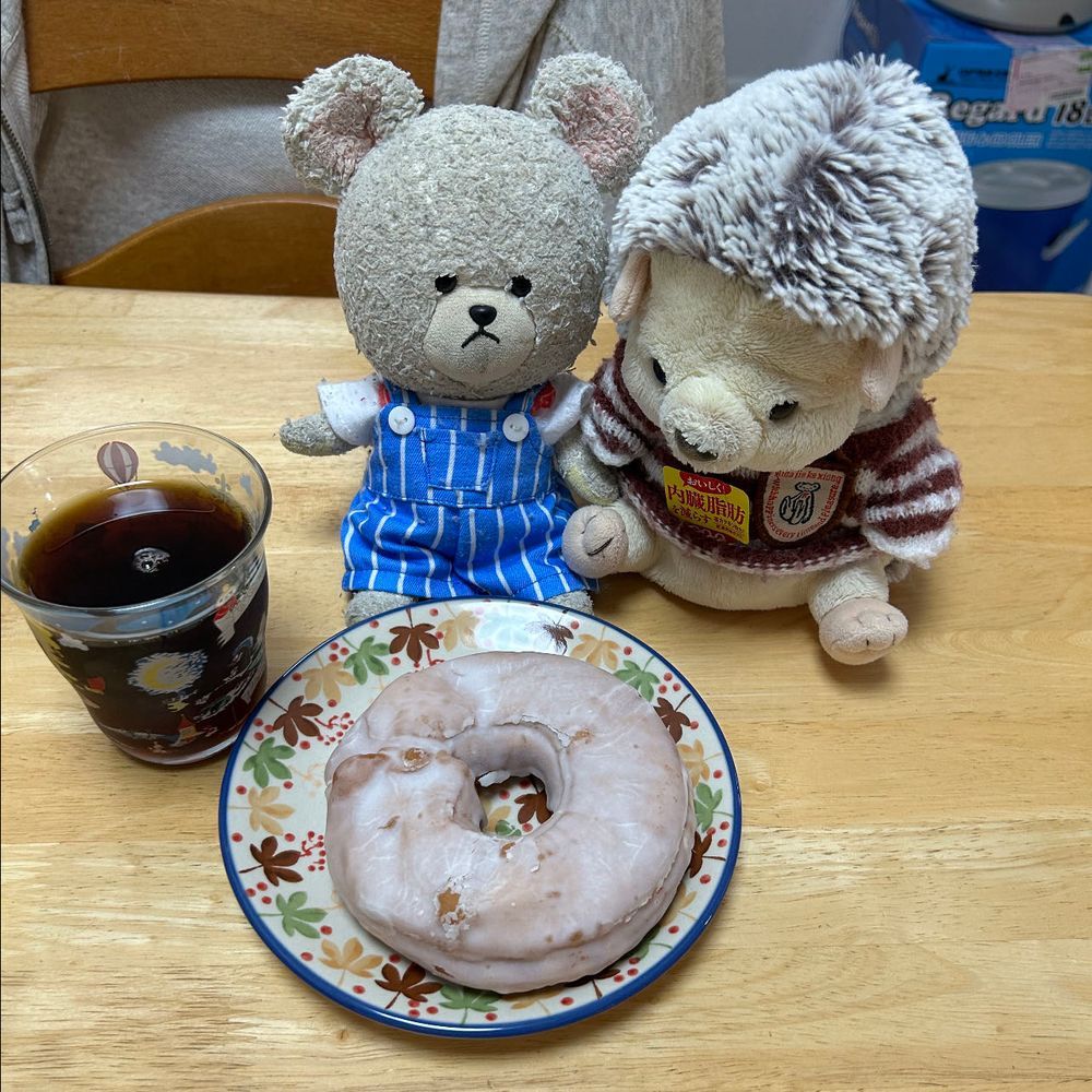 生どーなつ　はちみつなの❣️
ディちゃんがね、美味しいよって教えてくれたの🤭
今日までだ💦少し眺めたかったのに…
けど、お得だから👍
開ける音ではりーちゃんが🦔
半分こしようね🍩
美味しかった😋

新生姜なの❣️
デッカ‼️
加工して、甘酢漬けに✨これでいつでも、ネギトロやいなり寿司食べられる🎶🥄🐻‍❄️