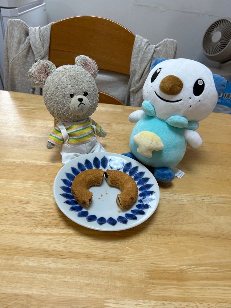 みじゅちゃんと、オレンジアールグレイ🍊なの❣️
熱々のお湯で淹れて、たっぷり氷で一気に冷やすみたい🧊
お家の人に任せよう✨
おやつはカルディで買ったコレ❣️
魔法のチョコパイリング🪄
どう魔法なのか分からないけど、美味しそうなのは間違いないね🤭
半分こ🔪✨
嬉しいね😆
キタキタ‼️
氷からんころーん🧊🎶
ん〜オレンジかおるさっぱりアイスティーは涼しくなるよ✨
わぁ❣️サクサクの中にチョコレートちゃんと入ってね👏👏美味しい😋